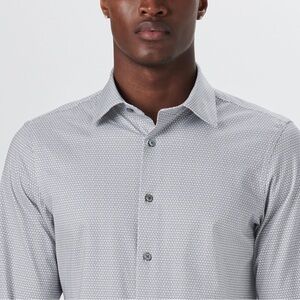 Bugatchi JAMES Geometric Print OoohCotton Shirt Small Platinum (gray) NWT